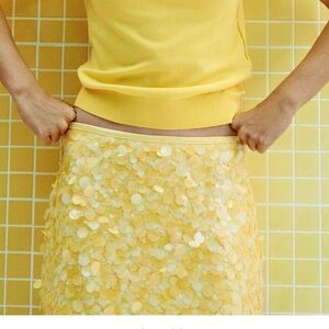 Zara Yellow Sequin Pencil Skirt
